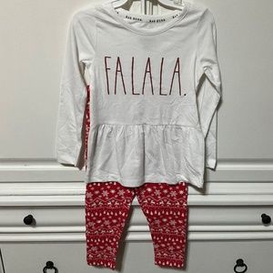 Rae Dunn Girls Size 4 Fa La La Christmas Matching Top Leggings 2-Piece Set